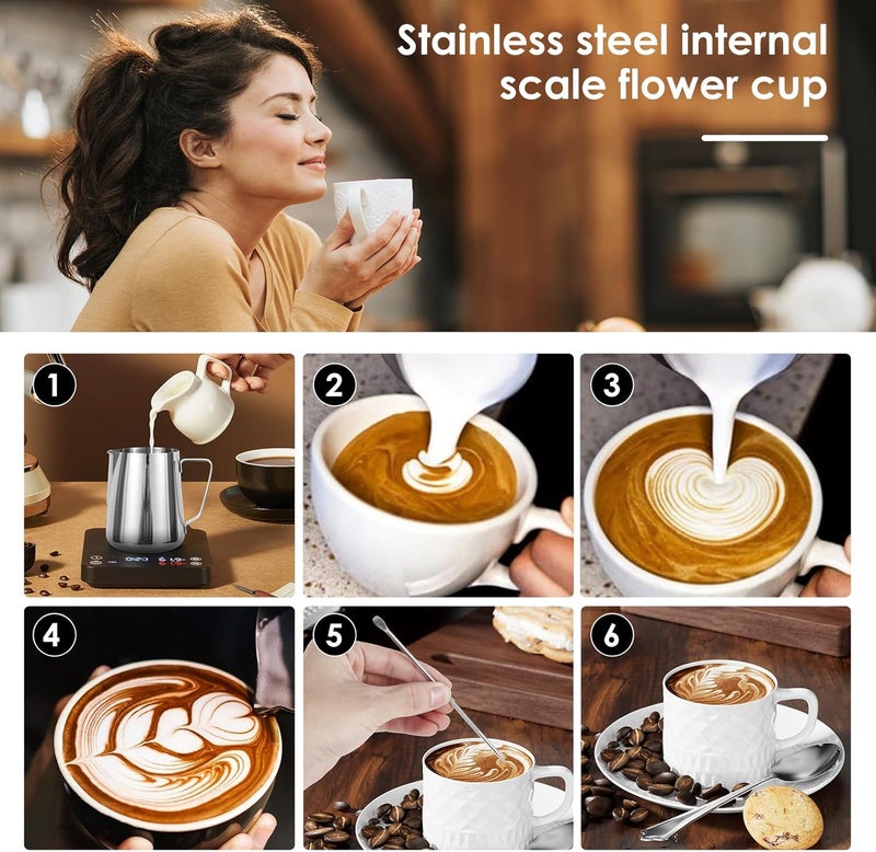TMWEFUSC 900ml Stainless Steel Milk Frothing Pitcher with Measurement Marks, 32oz Steaming Pitcher for Coffee, Cappuccino, Latte Art Milk Jug Cup for Home & Professional Use (1) - Image 4